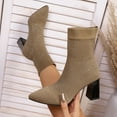thumbnail image 2 of Wensltd Women Fashion Short Boots Fall Winter Solid Color Casual Comfortable Knit Stretch Sock Booties High Heel for Party Wedding, 2 of 9