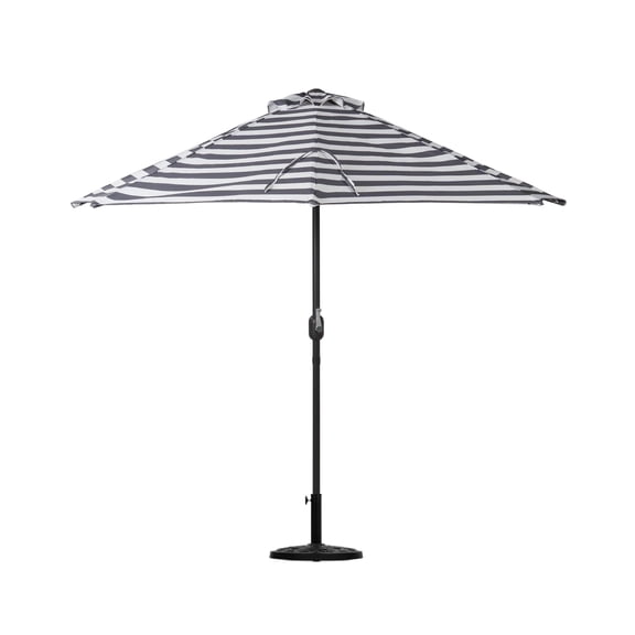 WestinTrends Lanai 9 Ft Outdoor Patio Half Umbrella with Base Include, Small Grill Deck Porch Balcony Shade Umbrella with Crank, 20 Lbs Half Round Base, Gray/White