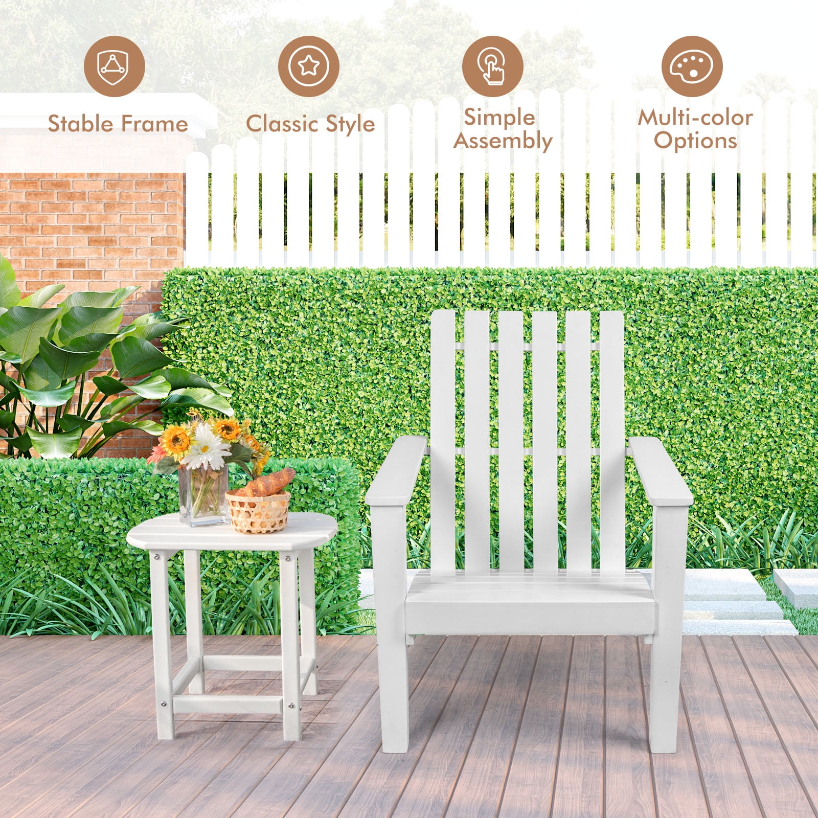 Patiojoy 2PCS Wooden Adirondack Chair W/Ergonomic Design Outdoor Lounge Armchair Acacia Wood chair for Yard&Patio White