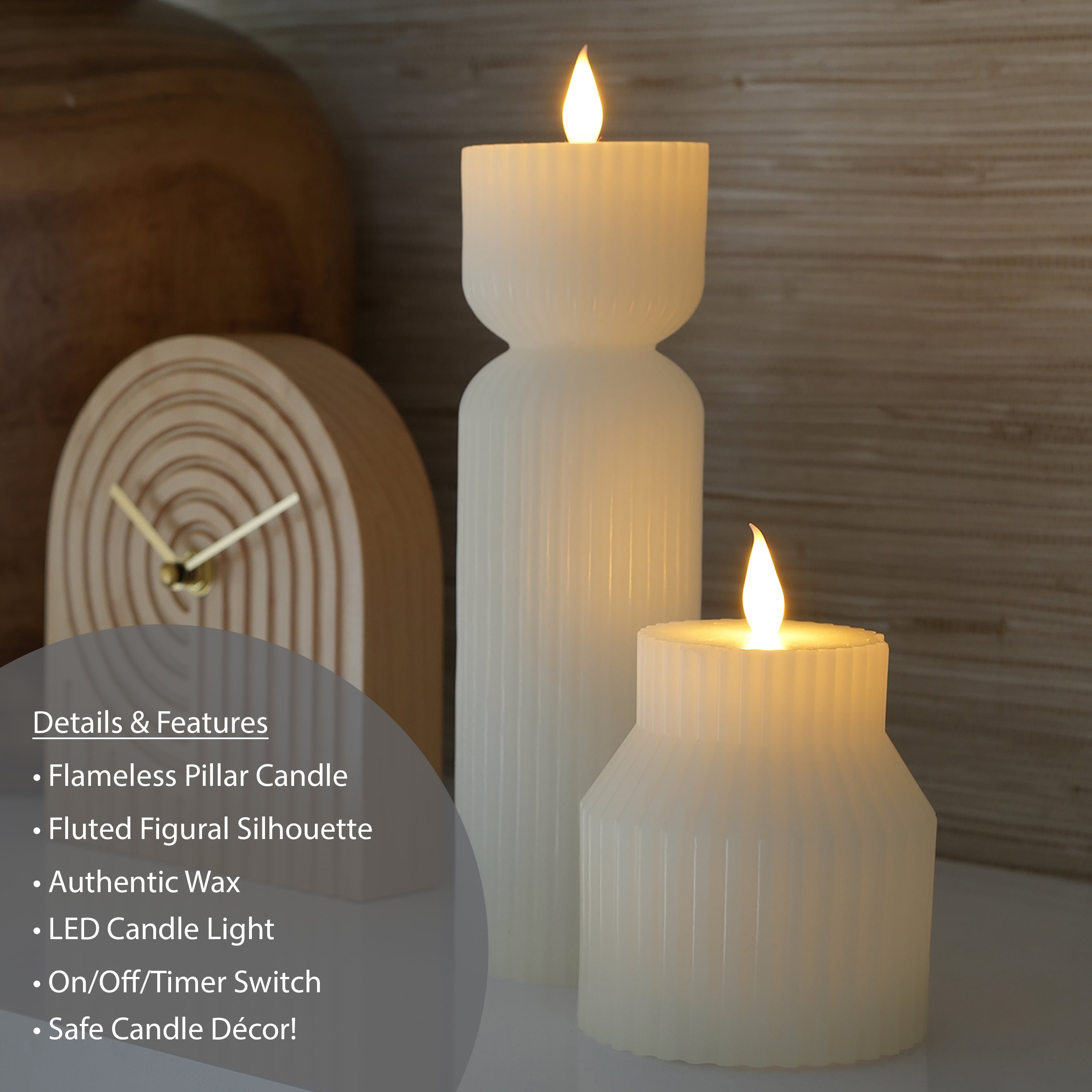 Home Decor Collection Sterling & Noble Home LED Flameless 4.72" Ivory Fluted Figural Wax Tabletop Candle