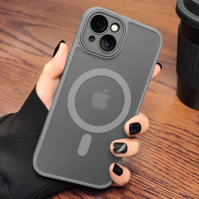 Matte Translucent Magnetic Phone Case For IPhone 16 14 13 15 12 11 Pro Max Plus Magsafe Wireless Charge Armor Shockproof Cover Titanium gray For iPhone 16 Pro