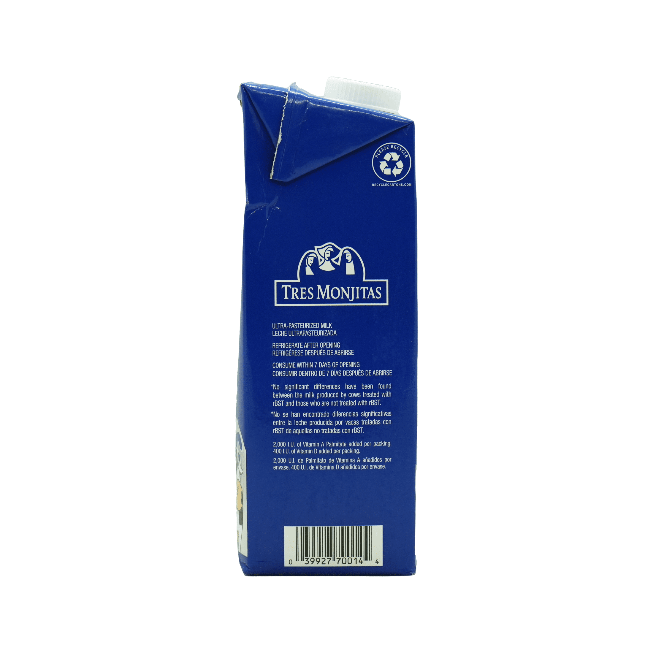 Tres Monjitas Uht Whole Milk, 32oz, Ultrapasteurized, R-BST Free, Carton