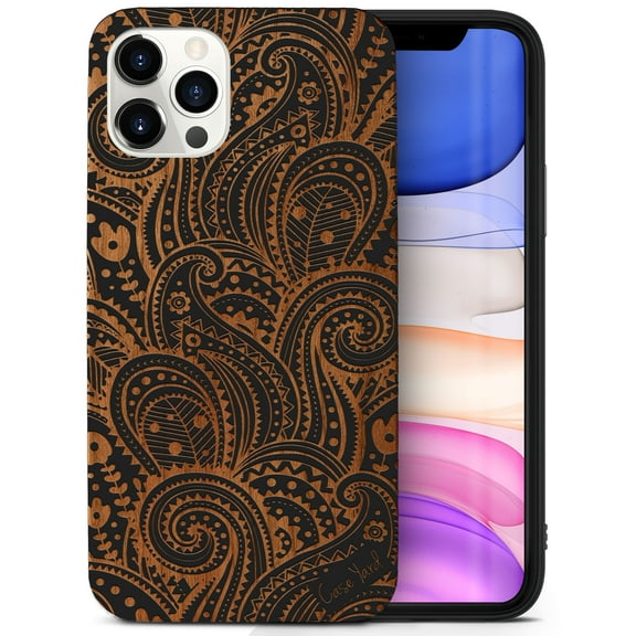 Case Yard Wooden Case for iPhone-11-Pro-Max Soft TPU Silicone cover Slim Fit Shockproof Wood Protective Phone Cover for Girls Boys Men and Women Supports Wireless Charging Paisley Design