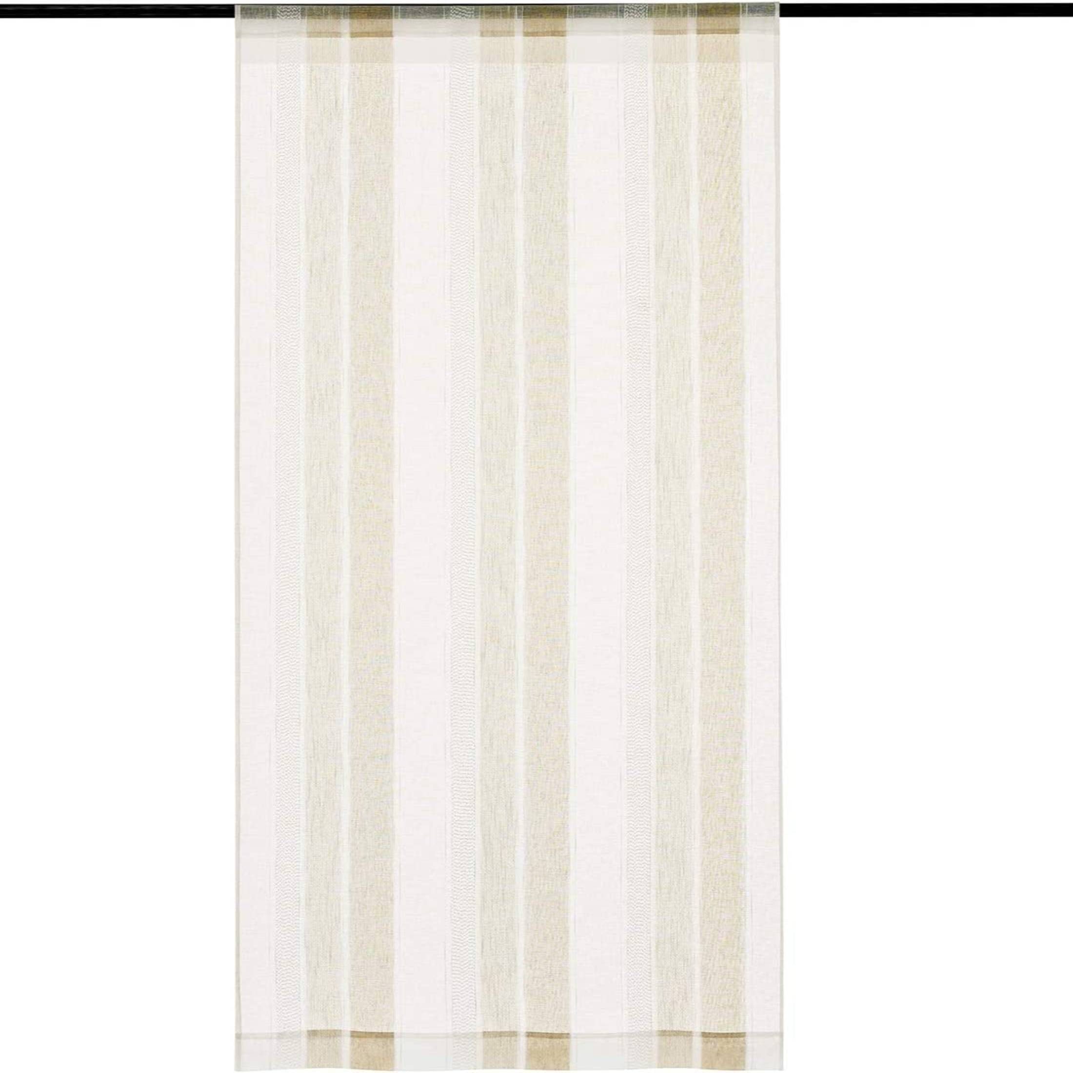 Uptown Home Beige White Stripe Sheer Window Curtain Panels for Living Room Farmhouse Yarn Dyed Linen Filtering Light Rod Pocket Bedroom Drapes, 50"x 84"x2