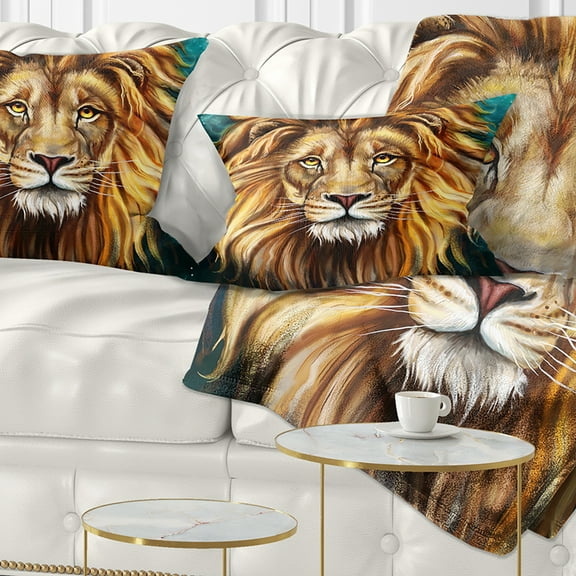 Designart Lion Head in Blue - Animal Throw Pillow - 12x20