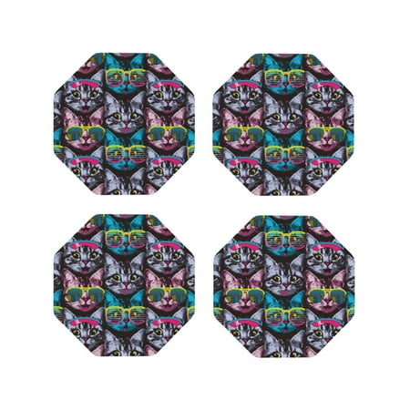 

Fuzoiu Happy Kitten Faces Print Leather Coasters Set Drink Coasters Set of 4 for Tabletop Protection Durable PVC Coasters Home Décor and Housewarming Gift-Octagon