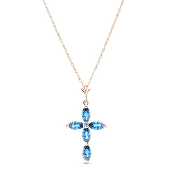Galaxy Gold GG 14K Rose Gold 1.1 Carat Natural Diamonds and Blue Topaz Cross Pendant Necklace - December Birthstone - Communication & Serenity - 16" to 24" - Fine Jewelry for Women