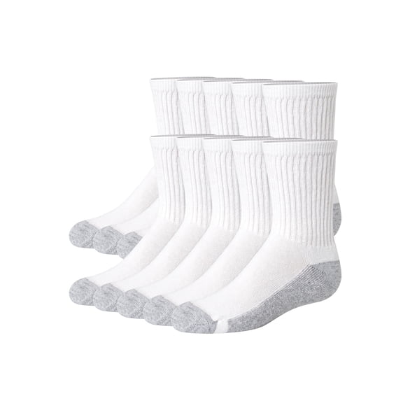 Hanes Boy's Uniform Crew Socks Pack, 10-Pack, Moisture-Wicking, Cushioned White/Grey/Green M