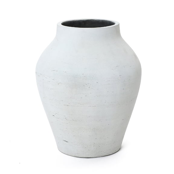LuxenHome Antique White Cement Vase, 13.4" Tall, Decorative Accent for Tabletops and Open Shelving
