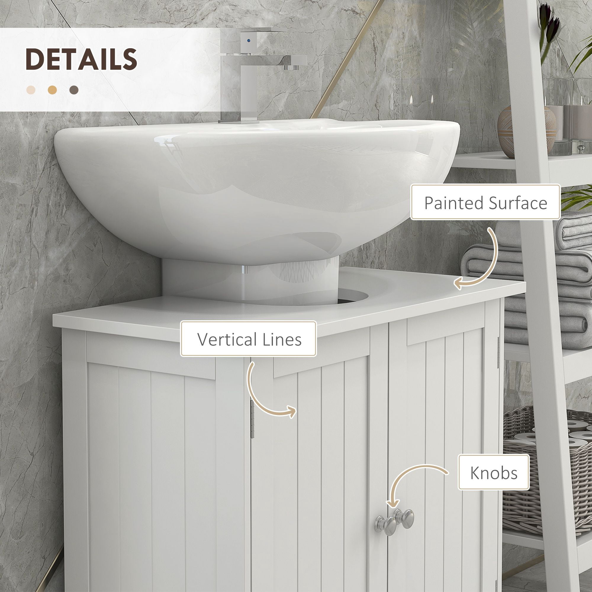 Under Sink Cabinet, Bathroom Vanity with 2 Doors & Shelf for Pedestal Sink, White