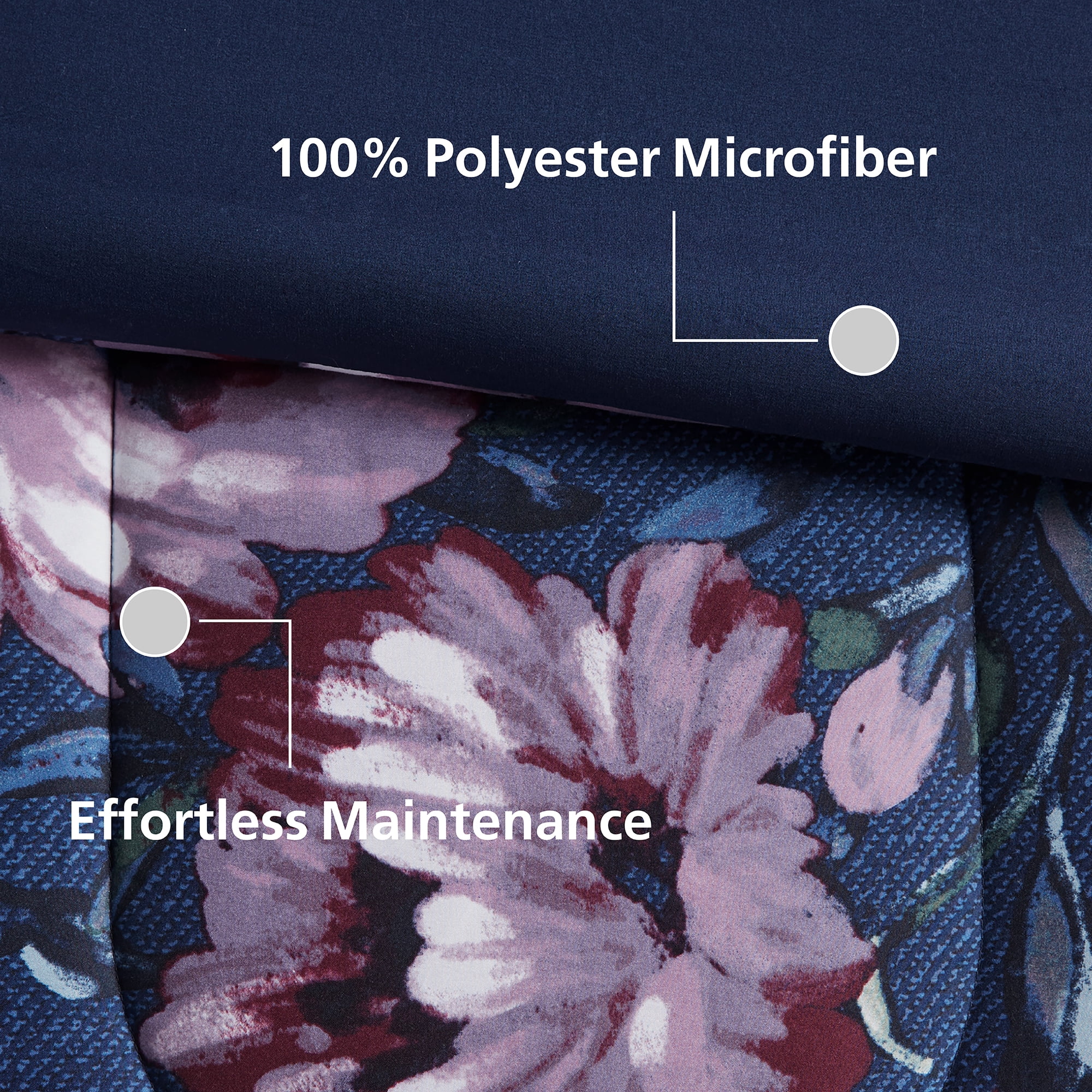 Mainstays All in One Reversible Comforter and Sheet set- 11 Piece, Queen, Navy Floral