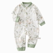 Kakishop Kids Organic Cotton Soft 0-18 Months Unisex Footless Newborn Baby Sleepers Pajamas Romper Boys Girls Long Sleeve (Green,6-9 Months)