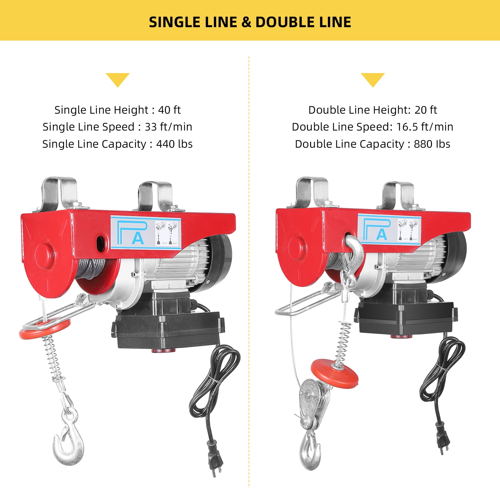 EastVita Electric Hoist, 880 Lbs Automatic Lift Electric Cable Hoist with Wireless Remote Control Power System, 110V Electric Winch Crane