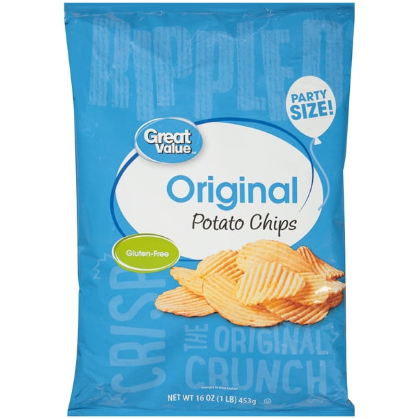 Great Value Party Size Original Rippled Potato Chips, 16 oz