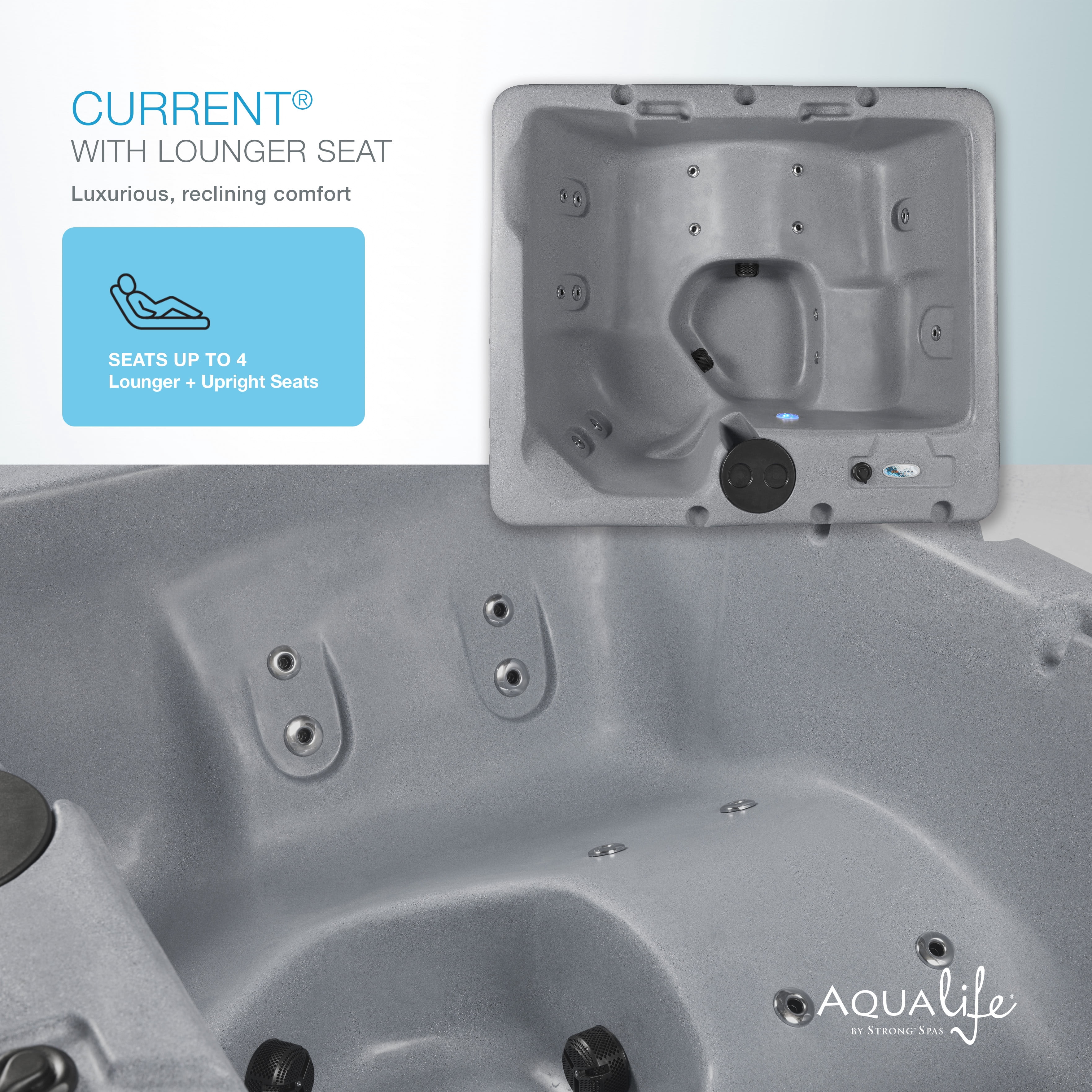 Aqualife by Strong Spas Current 4 Person Plug & Play Rectangular Hot Tub, 14 Jets, Gray Granite