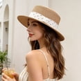 thumbnail image 4 of AJGRHE Womens Mens Wide Brim Straw Panama Hat Fedora Summer Beach Sun Hats UPF Straw Hat for Women Casual Everyday Party Outdoor Beret White One Size, 4 of 5