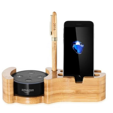 Mignova 4 in 1 Bamboo Wood Desktop Station Charging Dock Holder for Echo speaker, Apple iPhone 7 7Pluse and other cell (Best Iphone 4 Docking Station With Speakers)
