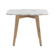 Cima 12" x 21" Rectangular Italian Carrara White Marble Table with Oak Legs