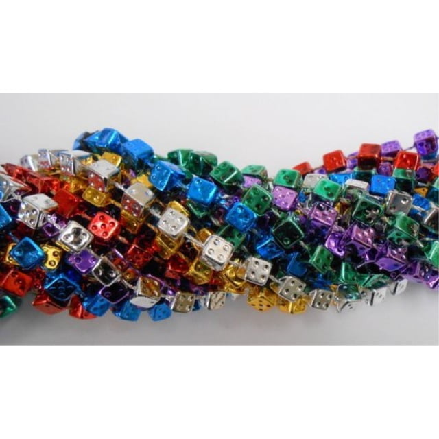 33 inch 7mm dice metallic 6 color mardi gras beads 6 dozen (72 necklaces)