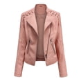 thumbnail image 1 of Chaqueta de piel sintética para mujer, saco rosa con bolsillos y cremalleras, talla XL, 1 of 3