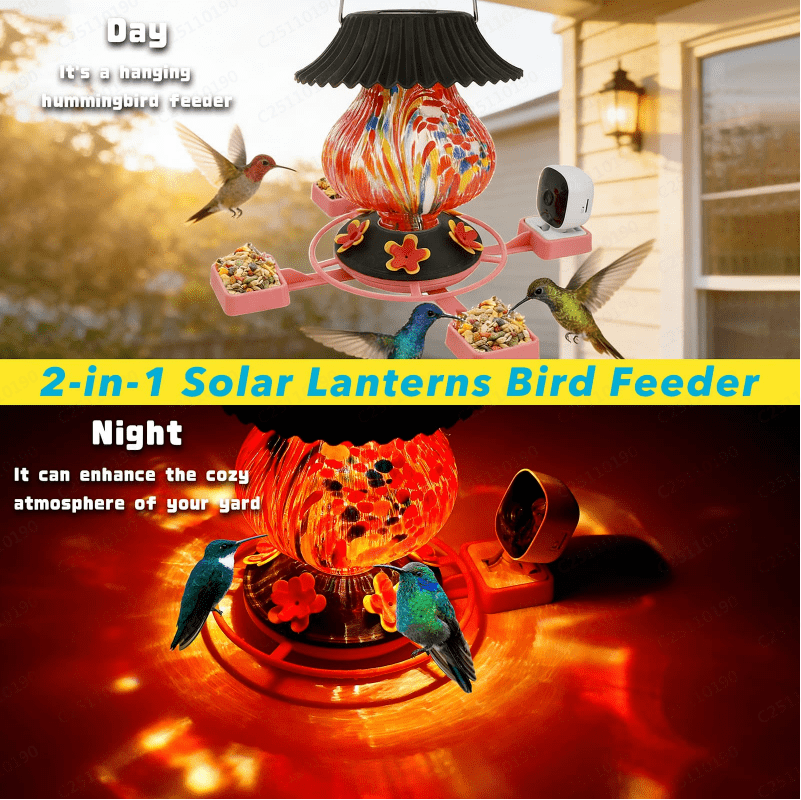 Hummingbird Feeder with Camera Solar Powered 1080P-, Automatically Identifies Species of Bird, Auto Recording, Leak-Proof Ant & Bee Proof Outdoor Hanging Feeder, for Bird Lovers