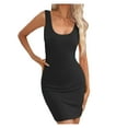 thumbnail image 2 of QUINDOS Summer Dresses for Women 2025 Sleeveless Square Neck Casual Bodycon Party Dresses Solid Color Slim Hip Wrap Knee Length Midi Dresses for Women, 2 of 6