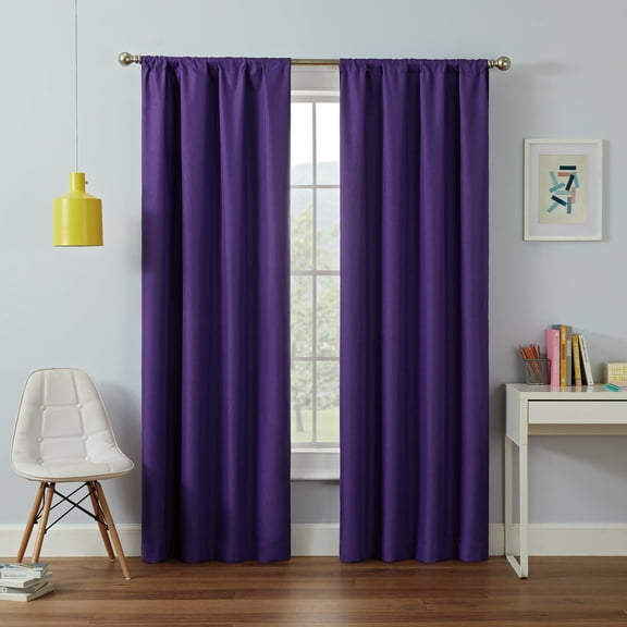 Eclipse Kendall Solid Blackout Rod Pocket Energy-Efficient Curtain Panel, Purple, 42 x 84