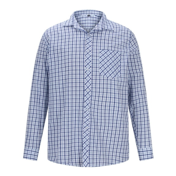 DeHolifer Mens Shirts Plaid Print Button Up Cotton Lapel Long Sleeve Business Casual Shirts with Pocket Blue L