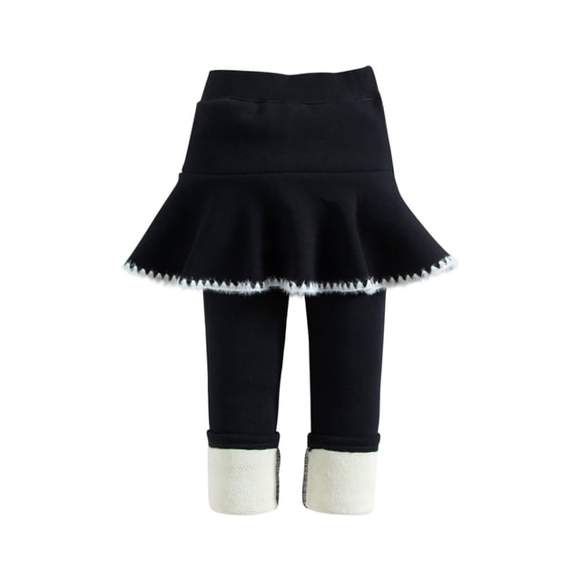 Vestido Para Niñas, Ropa Para Niñas, Pantalones De Otoño Invierno, Pantalones Elásticos, Mallas Casuales Cálidas Cepilladas Estampadas, Culottes Falsos De Dos Piezas, Negro Odeerbi LM103-10964
