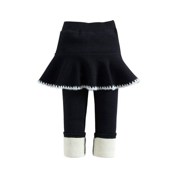 Vestido Para Niñas, Ropa Para Niñas, Pantalones De Otoño Invierno, Pantalones Elásticos, Mallas Casuales Cálidas Cepilladas Estampadas, Culottes Falsos De Dos Piezas, Negro Odeerbi LM103-10962