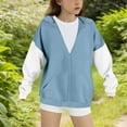 thumbnail image 4 of Children's Girls Full Zip Hoodies Casual Loose Fleece Color Block Sports Sweatshirts Long Sleeved Lightweight Sweatshirt for Kids Light Blue 8-9 Years, 4 of 5