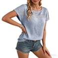 thumbnail image 6 of Qgtaibl Womens Cap Sleeve Tops Dressy Lace Hollow Out Round Neck Blouses Casual Solid Color Contton Gauze Lightweight Shirt Sky Blue XXL, 6 of 6