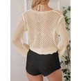 thumbnail image 5 of Womens Hollowout Crop Summer Solid Color Long Sleeves Lace Up Beach Casual Cover Up Shawl Blouse Top  One Size, 5 of 6