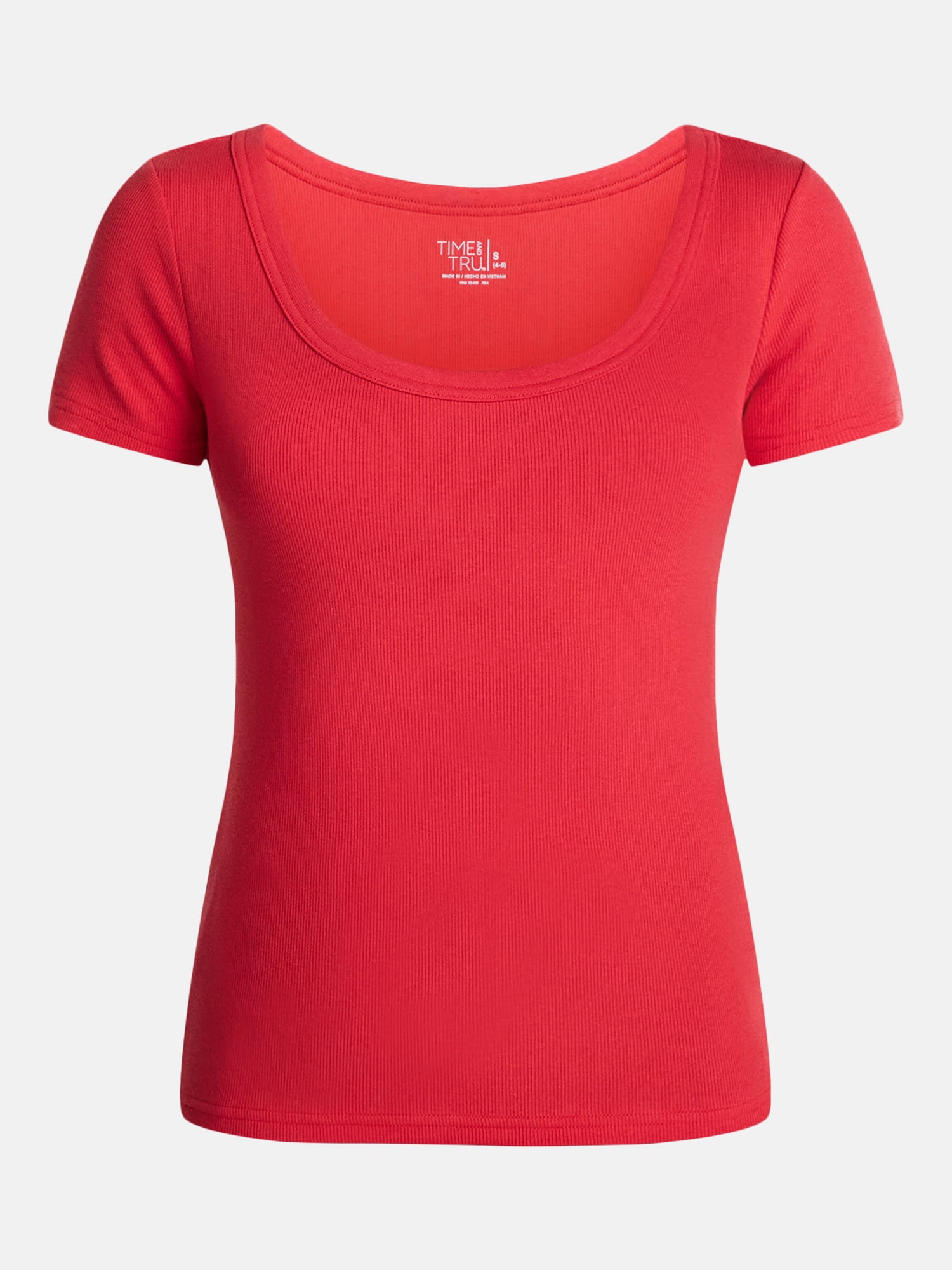Time and Tru Women's Ribbed Scoop Neck Tee with Short Sleeves, Sizes XS-XXXL