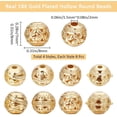 thumbnail image 2 of 32Pcs 4 Style Jewelry Spacer Bead 18K Gold Plated Hollow Filigree Round Large Hole Loose Ball Beads, 2 of 6