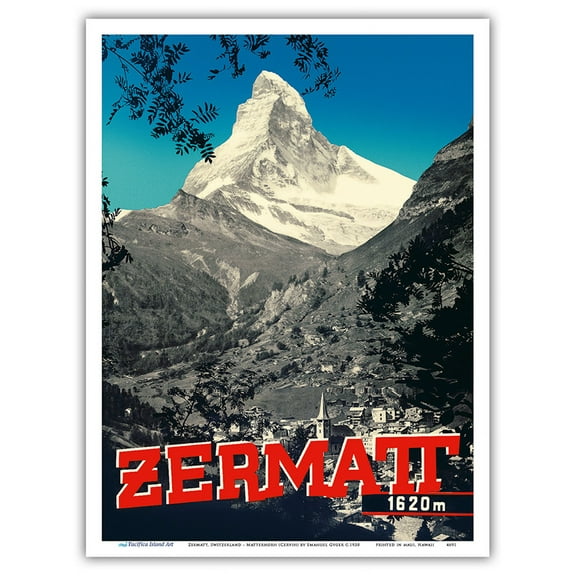Zermatt Switzerland - Matterhorn Mountain (Cervin) - Swiss Alps - Vintage Travel Poster by Emanuel Gyger c.1938 - Master Art Print (Unframed) 9in x 12in