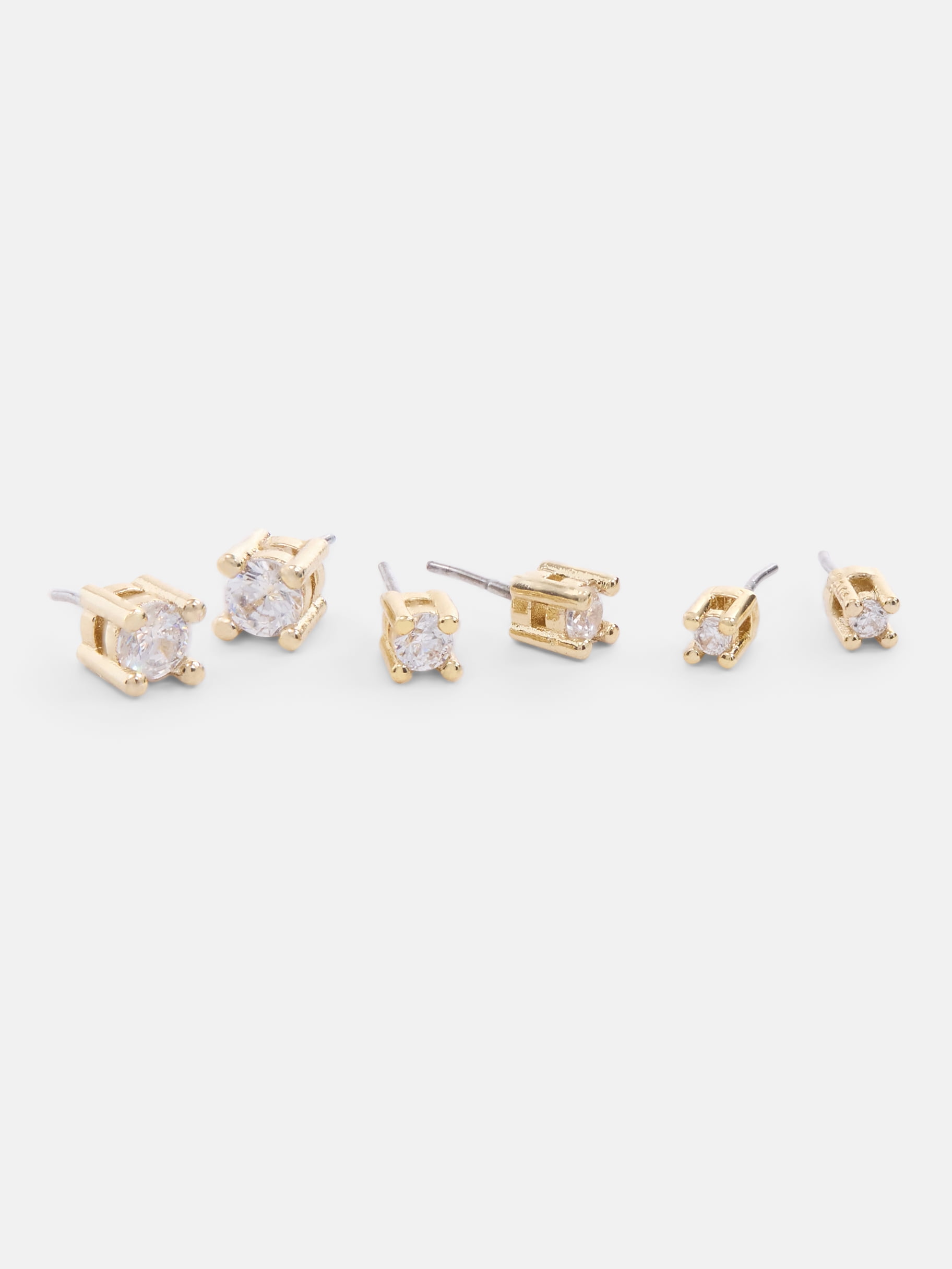 Free Assembly Women's Demi Fine 14K Gold Plated Cubic Zirconia Flat Back Stud Earring Set, 3-Pairs