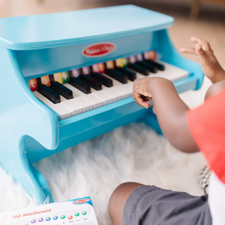Melissa Doug Kids Wooden Toy Piano with 25 Keys Toddler Songs Color Coded Songbook Blue Walmart