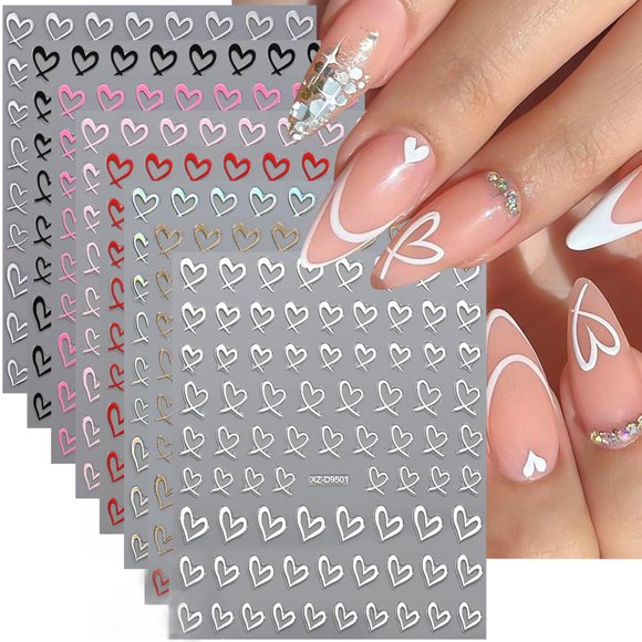 ZOAZJINAZ Pegatinas 3D de Corazón para Uñas, 8 Hojas, Multicolor