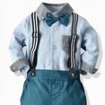 thumbnail image 4 of 12-18 Months Infant Baby Boy 2Pcs Long Sleeves Gentleman Outfit Clothes Sets 9 12 18 Months 2T 3T 4T 5T 6T Formal Bowtie Shirt Suspender Pants Wedding Dress Suits Toddler Boys Winter Clothes,Green, 4 of 5