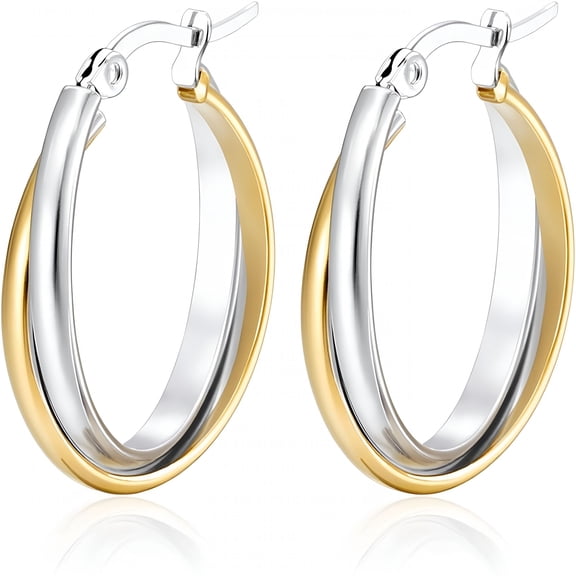 DESIGNICE Two Tone Earrings for Women Gold and Silver Earrings Polished Chunky Huggie Hoop Earring Jewelry Two Tone Jewelry for Woman