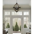 thumbnail image 6 of Kira Home Capistrano 28" Geometric Chandelier, Wood Grain Metal, Mid Century Quatrefoil Globe Lantern, Walnut Wood, 6 of 7