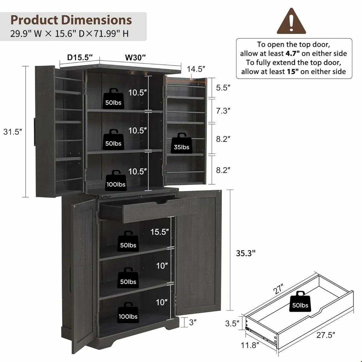 IFMUST 72" Pantry Cabinet Kitchen Food Storage Cabinet Kitchen Larder Cupboard For Kitchen Restaurant Living Room Bathroom