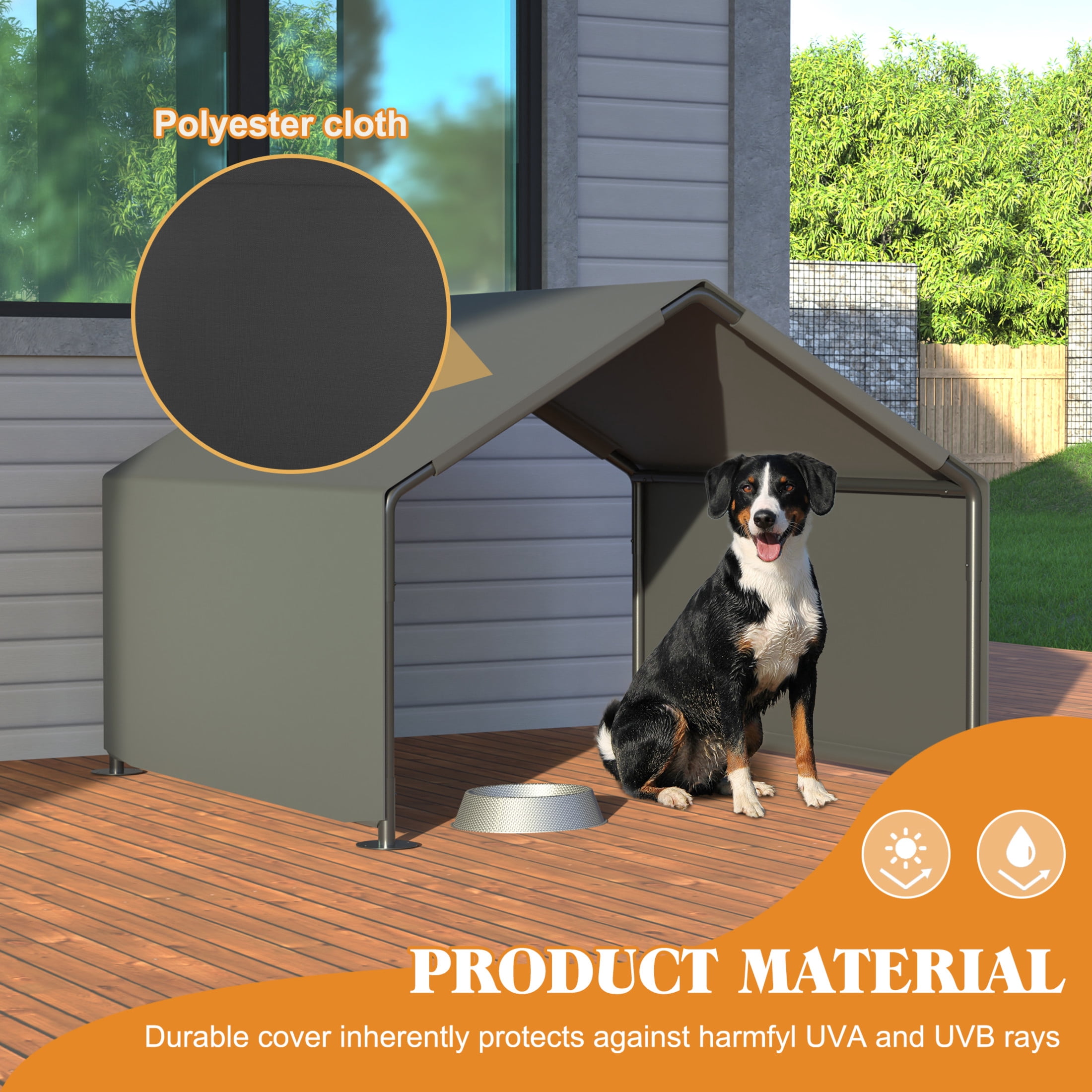 Noble House 48" Portable Outdoor Dog Shade Shelter, UV-Protected Water-Resistant Patio Garden Pet House Tent, Gray