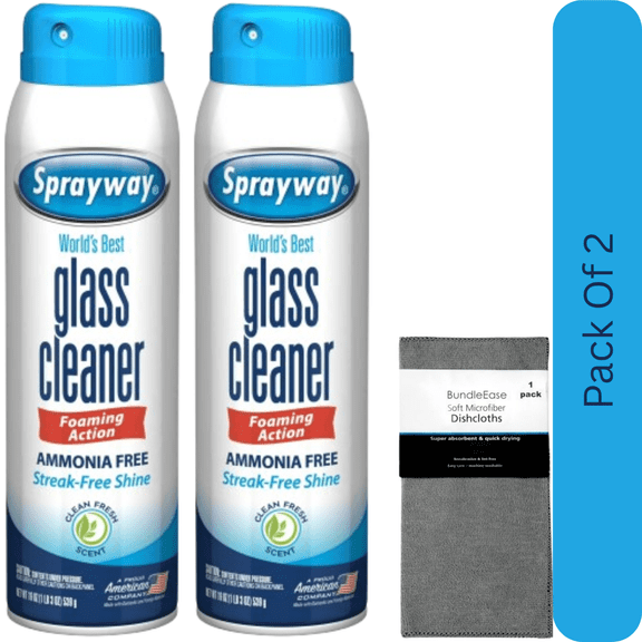 Sprayway Ammonia-Free Glass Cleaner, 19 fl oz, Streak-Free Foaming Formula with Twist & Lock Cap with Microfiber Solid Color Towel by BundleEase