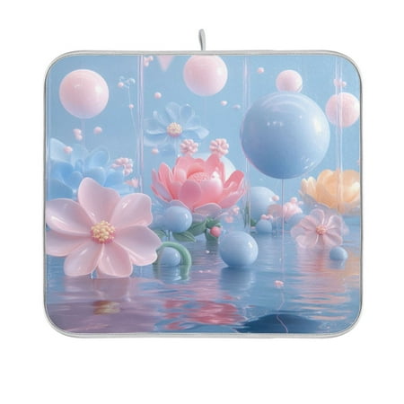 

Pink Fantasy Floating Plants Dish Drying Mat Kitchen Mats Microfiber Counter Absorbent Dish Pad Drainer Rack