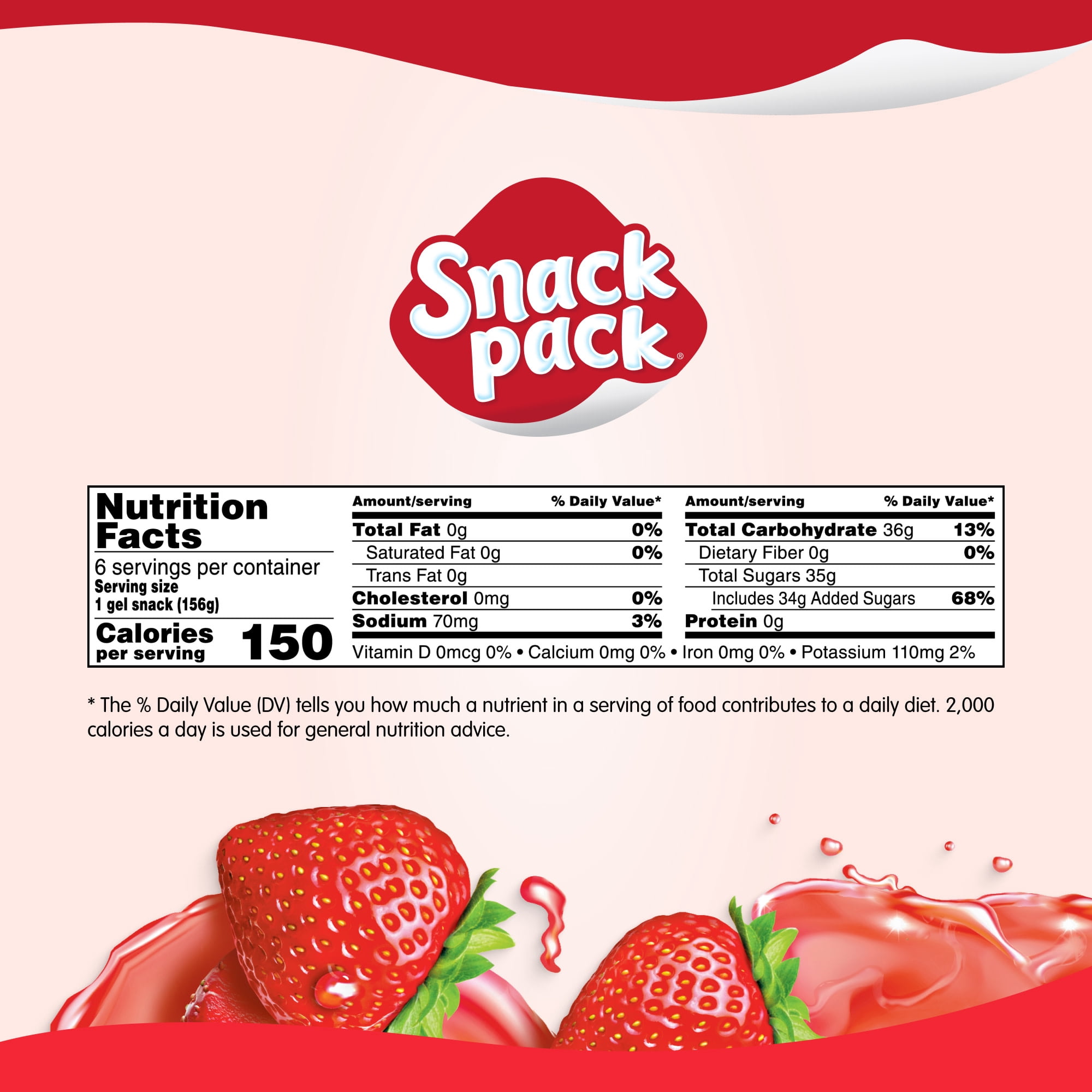 (4 pack) Snack Pack Super Size Strawberry Flavored Juicy Gels, 5.5 oz Snack Cups, 6 Count