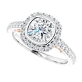 thumbnail image 3 of Two Tone Metal Ring, Bezel Set Cushion Cut Diamond Engagement Ring, Square Halo Diamond Ring, Surprise Diamond Ring, Solitaire With Accents Ring, 14K White Gold Plated, 2.4 Ct Simulated Diamond, 3 of 5
