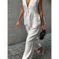 thumbnail image 5 of ZANKLEY Womens Two Piece Outfit V Neck Peplum Top and Wide Leg Pants Set Casual Dressy Summer Vacation Wear, 5 of 13