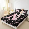 thumbnail image 4 of Feelyou Pink Initial Letter Queen Sheet Sets, Monogrammed N Flat Sheet, Princess Bowknot Queen Fitted Sheet, Microfiber Bedroom Decor, 4pcs, 4 of 7